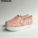 Elegant Loafers Shoes Women Casual Lace Round  toe Shoes Woman Fashion Platform Heel Shoe Ladies White Pink Black Spring Shoes
