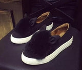 slip ons shoes platform flats 2016 New winter boots Fashion Real Fur Shoes Woman ears Shoes Female Low Cut Casuals leisures lady