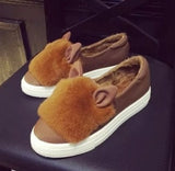 slip ons shoes platform flats 2016 New winter boots Fashion Real Fur Shoes Woman ears Shoes Female Low Cut Casuals leisures lady