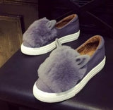 slip ons shoes platform flats 2016 New winter boots Fashion Real Fur Shoes Woman ears Shoes Female Low Cut Casuals leisures lady