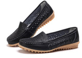 2017 Genuine Leather Oxfords Sole Round Toe Women Flat Shoes 4 Colors Leisure Lady Casual Shoes Hollow Women's Loafers JJ808