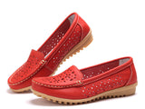 2017 Genuine Leather Oxfords Sole Round Toe Women Flat Shoes 4 Colors Leisure Lady Casual Shoes Hollow Women's Loafers JJ808
