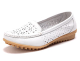 2017 Genuine Leather Oxfords Sole Round Toe Women Flat Shoes 4 Colors Leisure Lady Casual Shoes Hollow Women's Loafers JJ808