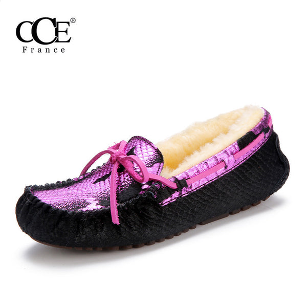 CCE 2016 Fashion Wool Woman casual Shoes Suede Leather Flats Driving Shoes Winter Mixed Colors Leather Chaussure femme 8699