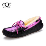 CCE 2016 Fashion Wool Woman casual Shoes Suede Leather Flats Driving Shoes Winter Mixed Colors Leather Chaussure femme 8699