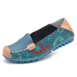 2017 Cow Muscle Ballet Summer Flower Print Women Genuine Leather Shoes Woman  Flat Flexible Nurse  Peas Loafer Flats
