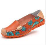 2017 Cow Muscle Ballet Summer Flower Print Women Genuine Leather Shoes Woman  Flat Flexible Nurse  Peas Loafer Flats