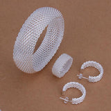 S925 Hot Selling silver jewelry set, fashion jewelry set Closed Mesh Ring Earrings Bangle /aowajgda baoajrva S301