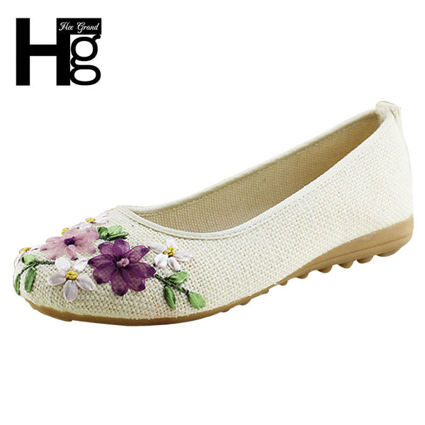 2016 New Women Flower Flats Slip On Cotton Fabric Casual Shoes Comfortable Round Toe Student Flat Shoes Woman Plus Size XWD3644