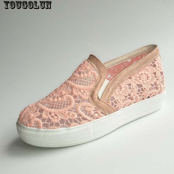 Elegant Loafers Shoes Women Casual Lace Round  toe Shoes Woman Fashion Platform Heel Shoe Ladies White Pink Black Spring Shoes