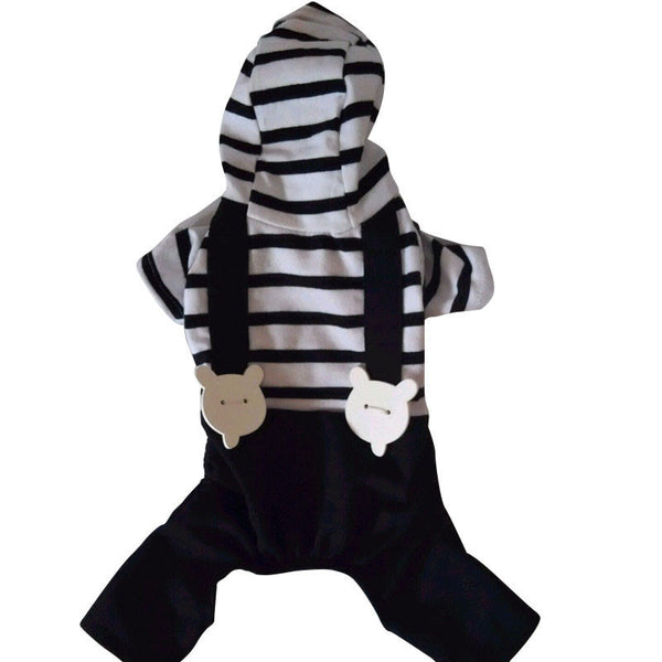 Dog Striped Hoodie & Black Pant Jumpsuit